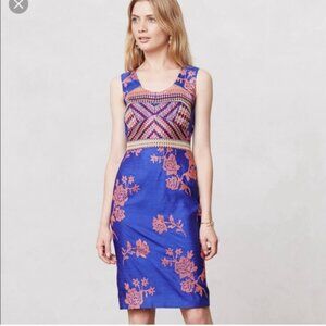 Anthropologie Payal Pratap 100% Silk Embroidered Shift Dress